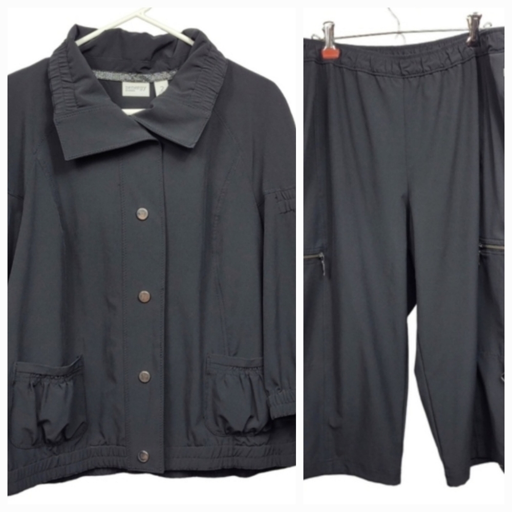 Zenergy by Chico's women's black jacket and cropped pants large (2)